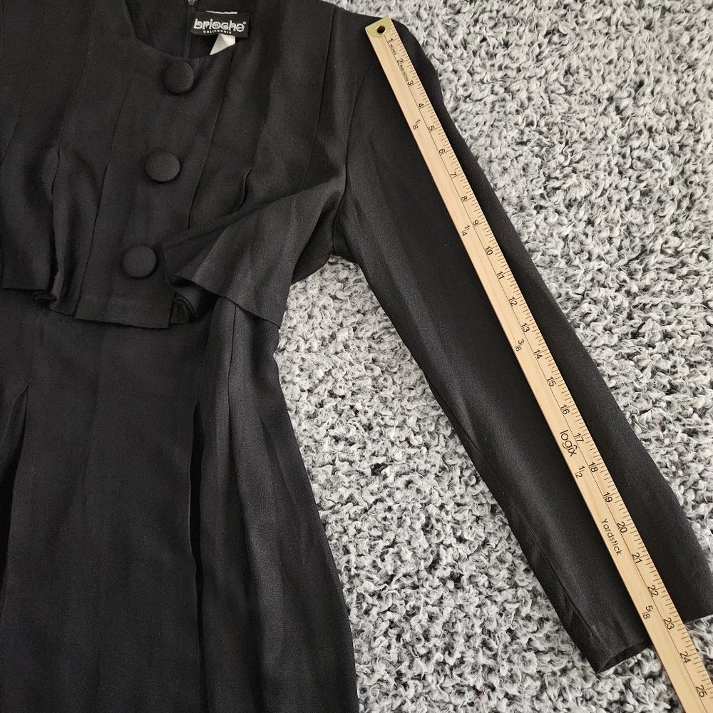 Vintage Brioche Black Midi Dress US XS S Long Sleeve Witchy Wednesday Addams - Picture 13 of 14